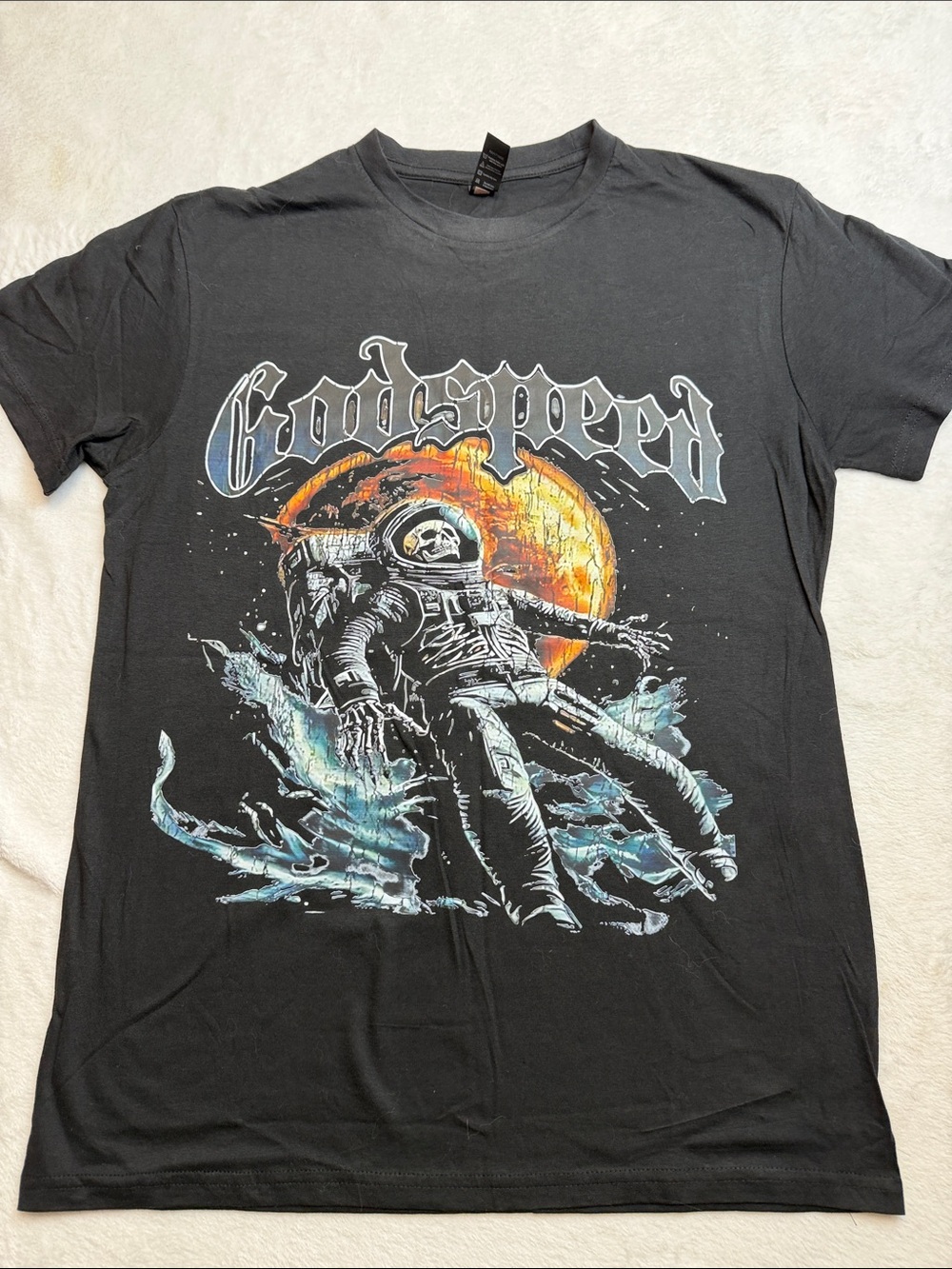 Black Short-Sleeve Graphic Tee with Astronaut Art